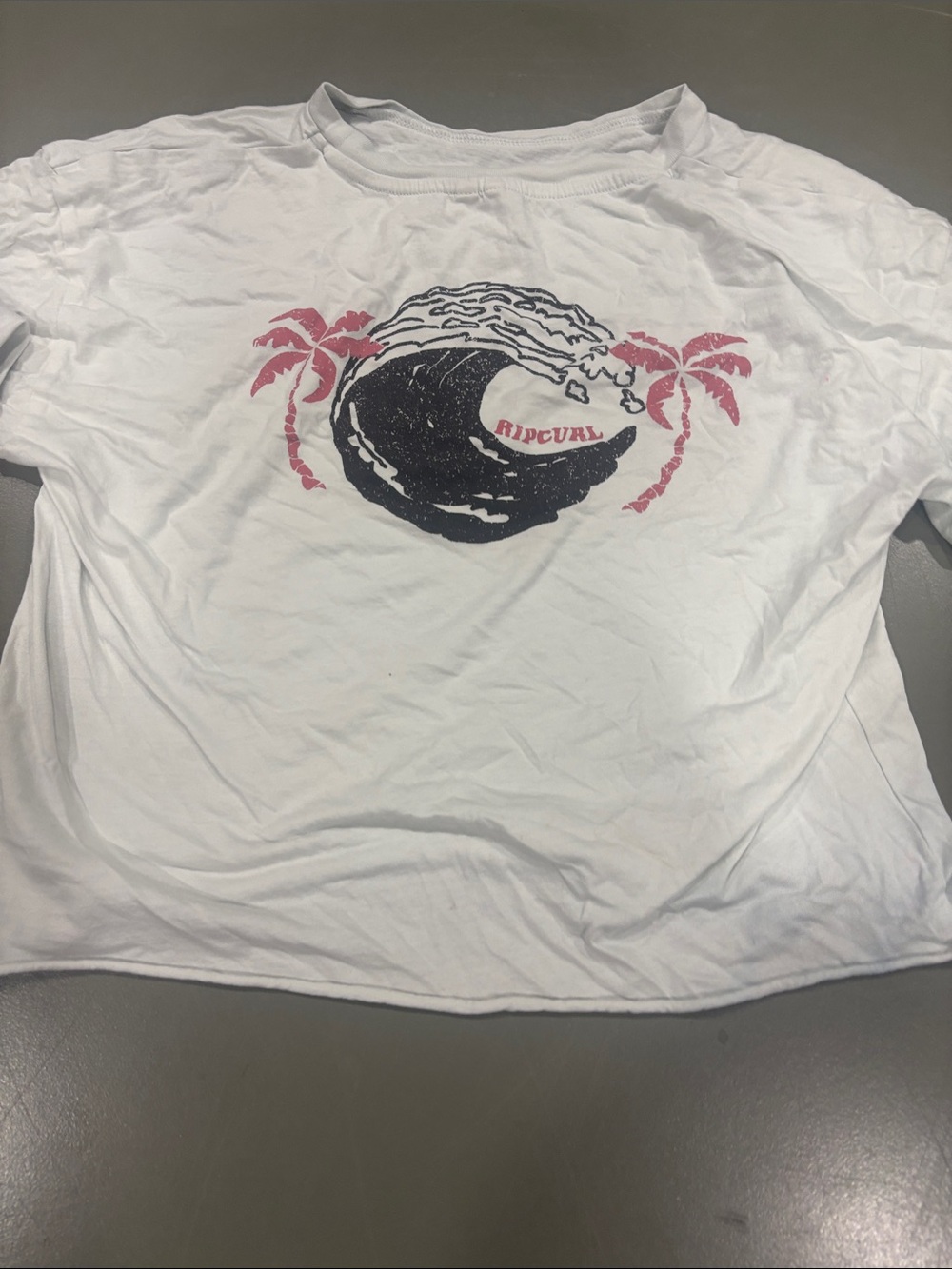 Rip Curl White Tee with Black Wave and Pink Palms